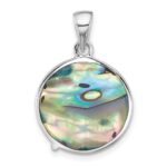 Sterling Silver Rhodium-plated Polished Abalone Circle with Textured Starfish Pendant - Image 3