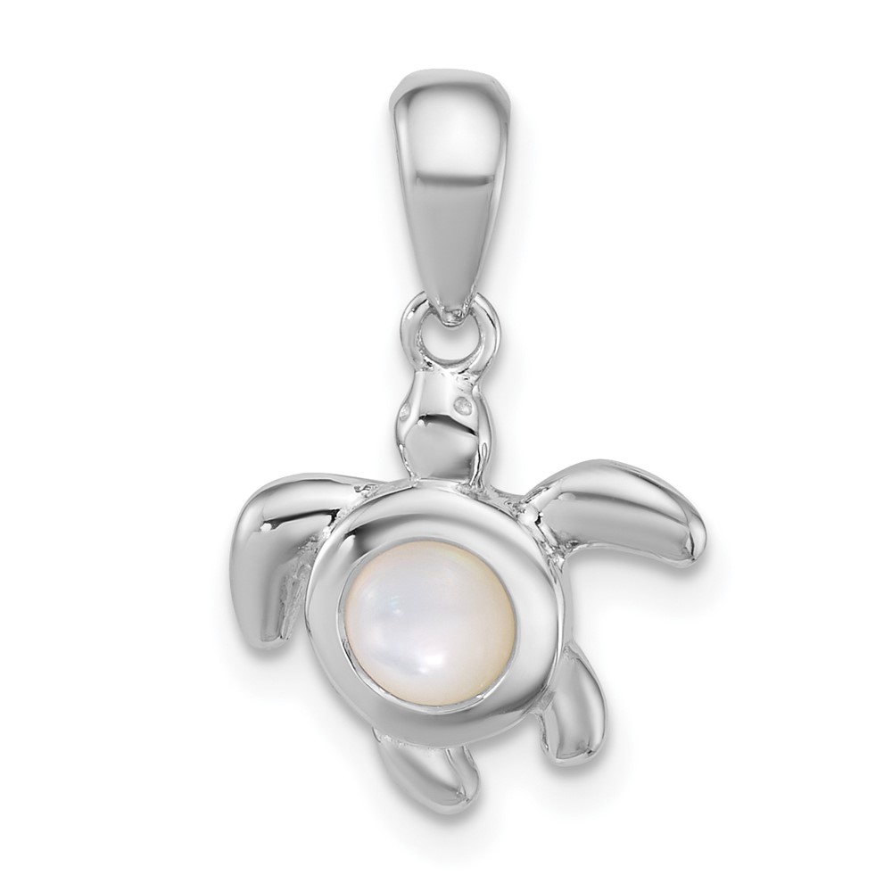 QC11591.jpg Sterling Silver Rhodium-plated Polished Mother of Pearl Turtle Pendant - Image 1
