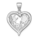 Sterling Silver Rhodium-plated Polished and Textured Blue Lab Created Opal and CZ Sealife Heart Pendant - Image 3