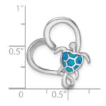 Sterling Silver Rhodium-plated Polished Blue Lab Created Opal Turtle Open Heart Chain Slide Pendant - Image 4