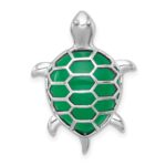 Sterling Silver Rhodium-plated Polished Dyed Jade Quartz Turtle Chain Slide Pendant