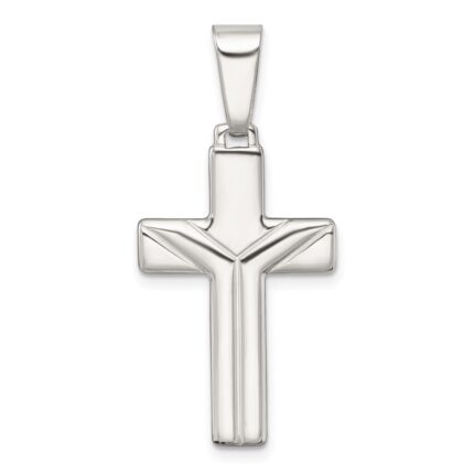 Sterling Silver Polished and Grooved Latin Cross Pendant