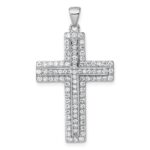 Sterling Silver Rhodium-plated White CZ Latin Cross Pendant