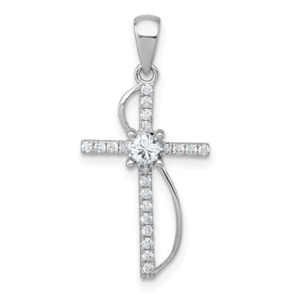 Sterling Silver Rhodium-plated Polished Fancy CZ Latin Cross Pendant