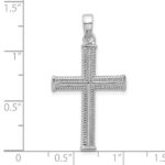 Sterling Silver Rhodium-plated Textured and Polished Cross Pendant - Image 4