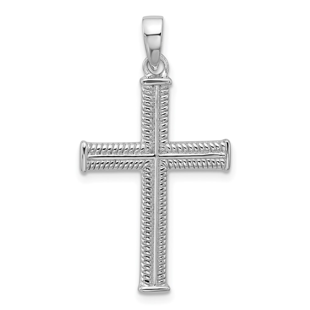 QC11621.jpg Sterling Silver Rhodium-plated Textured and Polished Cross Pendant - Image 1