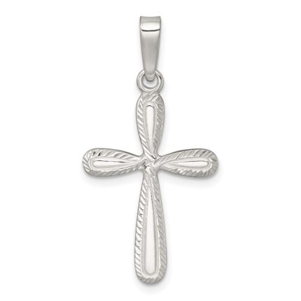 Sterling Silver Polished and Diamond-cut Cross Pendant