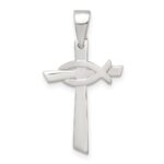 Sterling Silver Polished Cross with Brushed Ichthus Fish Pendant