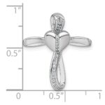 Sterling Silver Rhodium-plated Polished CZ Heart Cross Chain Slide Pendant - Image 4