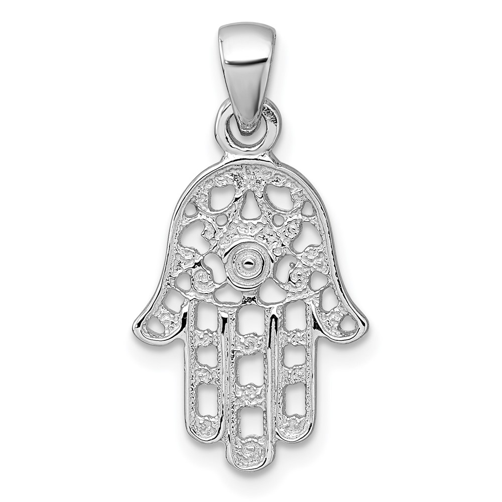QC11659.jpg Sterling Silver Rhodium-plated Polished And Textured Pierced Hamsa Pendant - Image 1