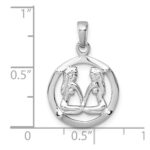 Sterling Silver Rhodium-plated Polished Reversible Gemini Twins in Circle Zodiac Pendant - Image 4