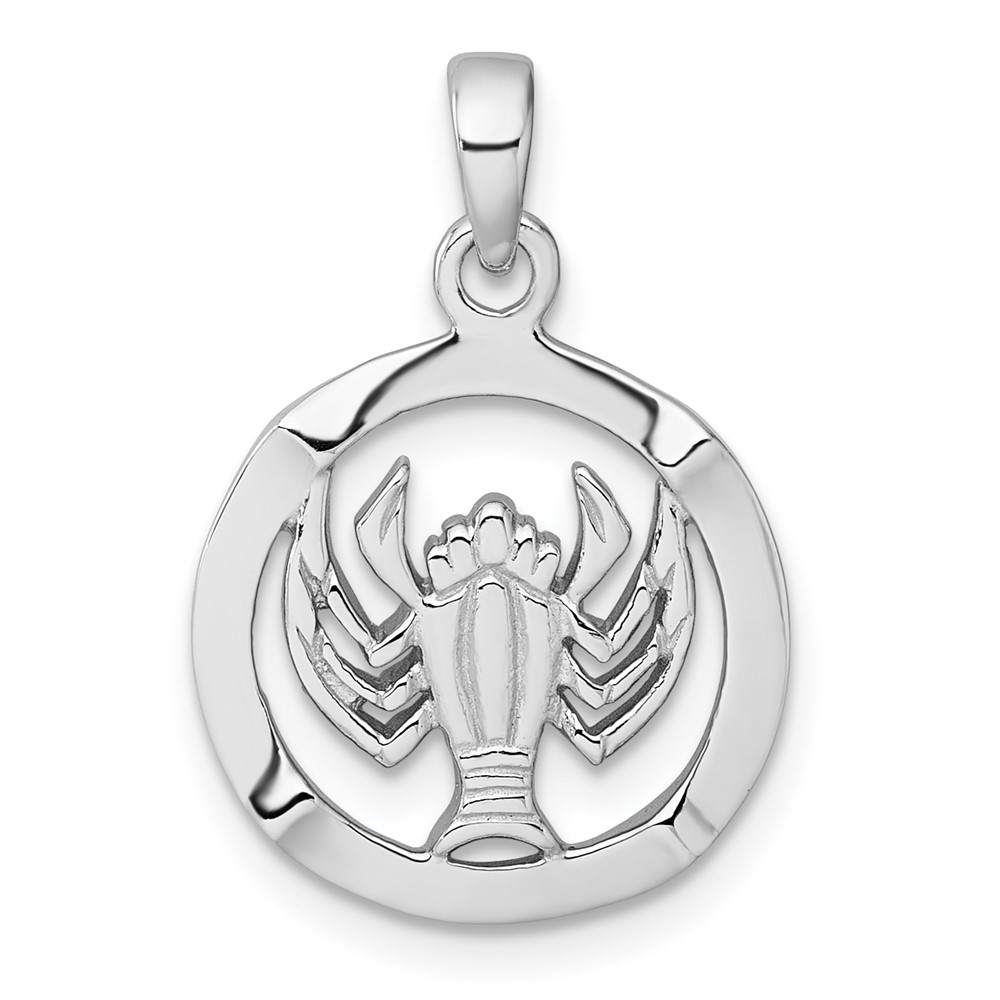 QC11663.jpg Sterling Silver Rhodium-plated Polished Reversible Cancer Crab in Circle Zodiac Pendant - Image 1
