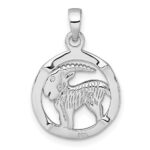 Sterling Silver Rhodium-plated Polished Reversible Capricorn Goat in Circle Zodiac Pendant - Image 3