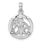 Sterling Silver Rhodium-plated Polished Reversible Aquarius in Circle Zodiac Pendant - Image 3