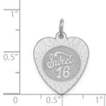 Sterling Silver Rhodium-plated Sweet Sixteen Heart Disc Charm - Image 4