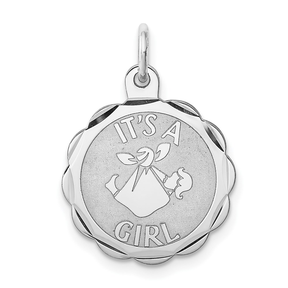 QC2489.jpg Sterling Silver Rhodium-plated Its a Girl Charm - Image 1
