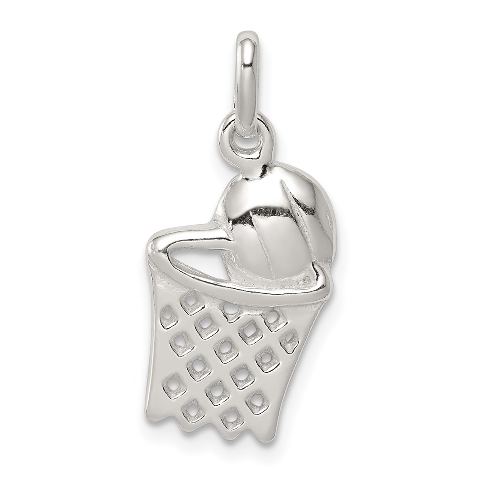 QC276.jpg Sterling Silver Basketball in Hoop Charm - Image 1