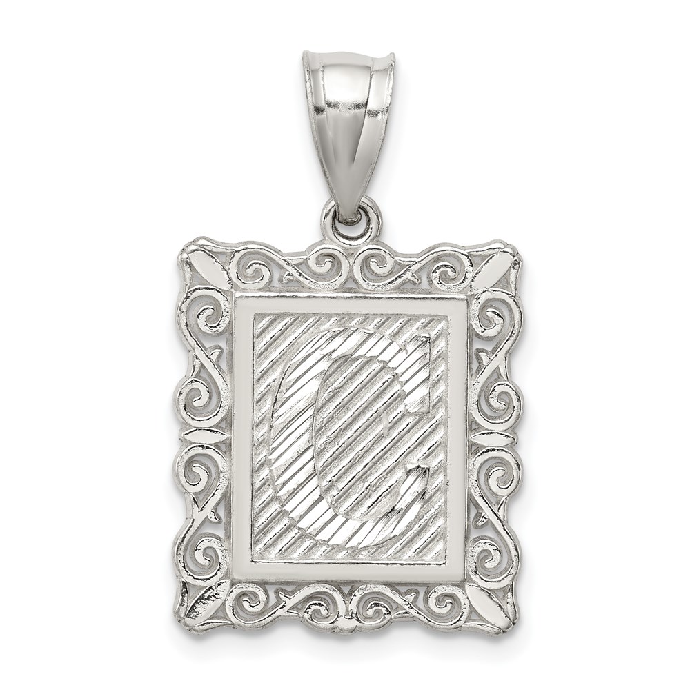 QC2770C.jpg Sterling Silver Square Diamond-cut Letter C Initial Pendant - Image 1