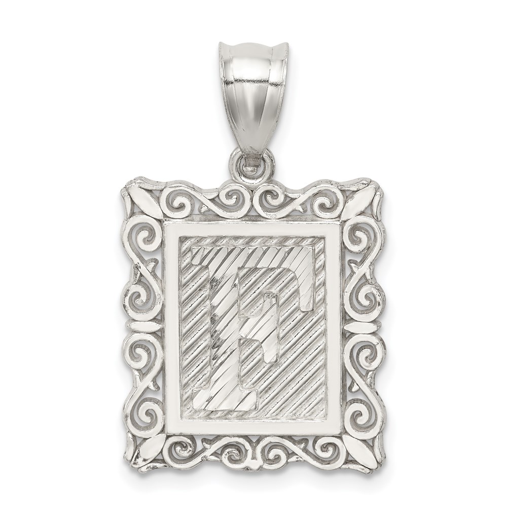 QC2770F.jpg Sterling Silver Square Diamond-cut Letter F Initial Pendant - Image 1