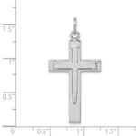Sterling Silver Platinum-plated Satin & Polished Cross Pendant - Image 3