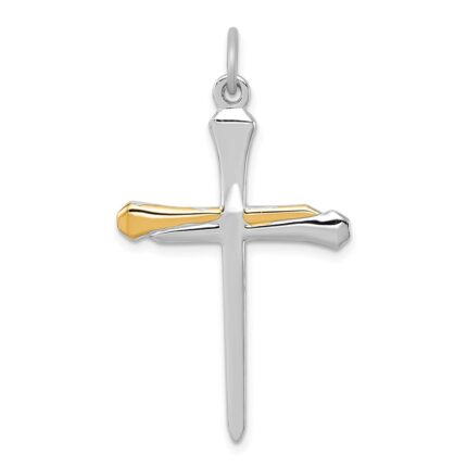 Sterling Silver Platinum-plated & Vermeil Nail Cross Pendant