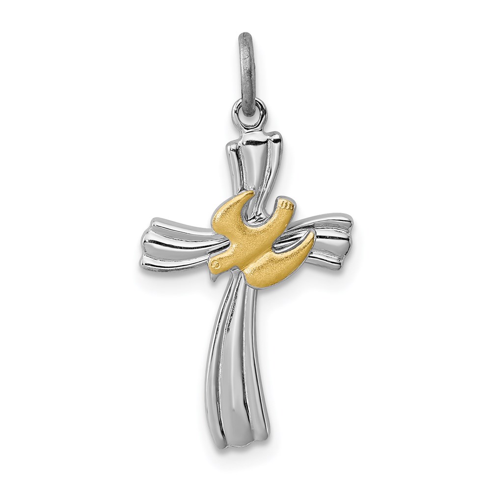 QC3338.jpg Sterling Silver Platinum-plated & Vermeil Dove Cross Charm - Image 1
