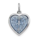 Sterling Silver Platinum-plated Miraculous Heart Medal