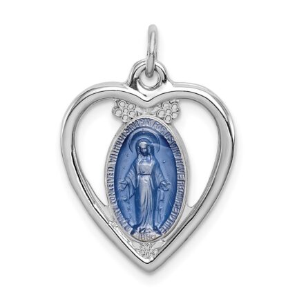 Sterling Silver Platinum-plated Miraculous Heart Medal