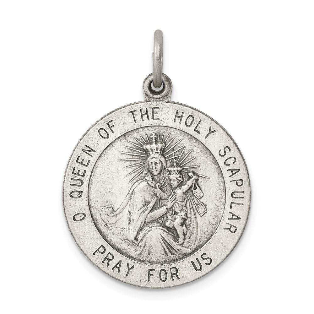 QC3511.jpg Sterling Silver Antiqued Queen of the Holy Scapular Medal - Image 1