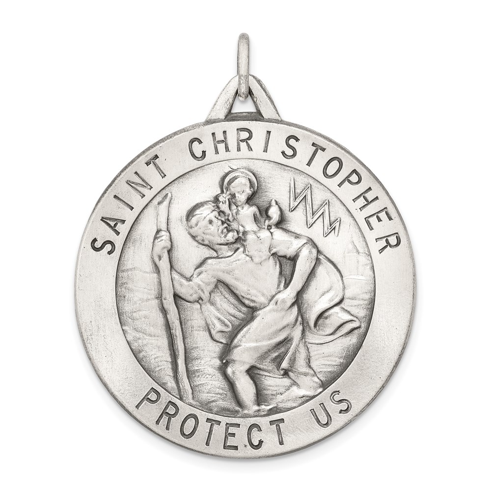 QC3524.jpg Sterling Silver Antiqued St. Christopher Medal - Image 1