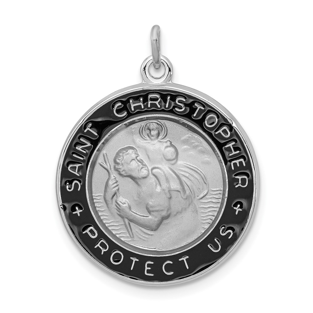 QC3531.jpg Sterling Silver Platinum-plated Enameled St. Christopher Medal - Image 1
