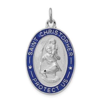 Sterling Silver Platinum-plated Enameled St. Christopher Medal
