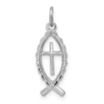 Sterling Silver Platinum-plated Ichthus Fish Charm