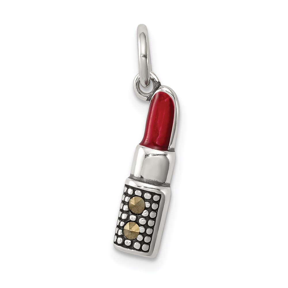 QC3983.jpg Sterling Silver Antiqued Enameled Lipstick Charm - Image 1