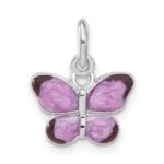 Sterling Silver Rhodium-plated Rhod Enameled Purple Butterfly