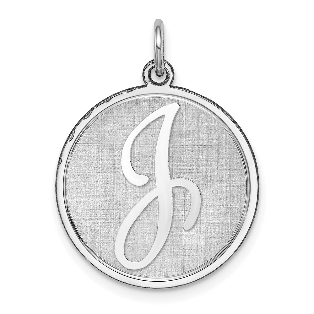QC4162J.jpg Sterling Silver Rhodium-plated Brocaded Letter J Initial Charm - Image 1