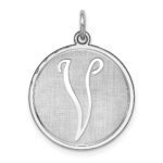 Sterling Silver Rhodium-plated Brocaded Letter V Initial Charm