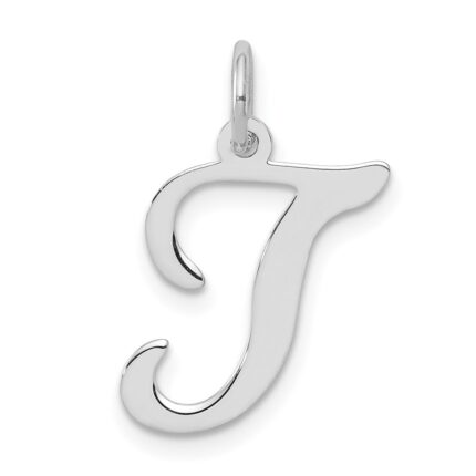 Sterling Silver Rhodium-plated Stamped Letter T Initial Charm