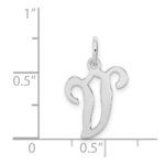 Sterling Silver Rhodium-plated Stamped Letter V Initial Charm - Image 3