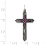 Sterling Silver Antiqued February Glass Birthstone Cross Pendant - Image 3
