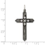 Sterling Silver Antiqued April Glass Birthstone Cross Pendant - Image 3