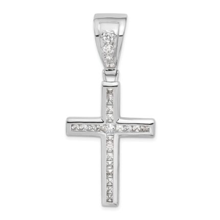 Sterling Silver Rhodium-plated CZ Cross Pendant