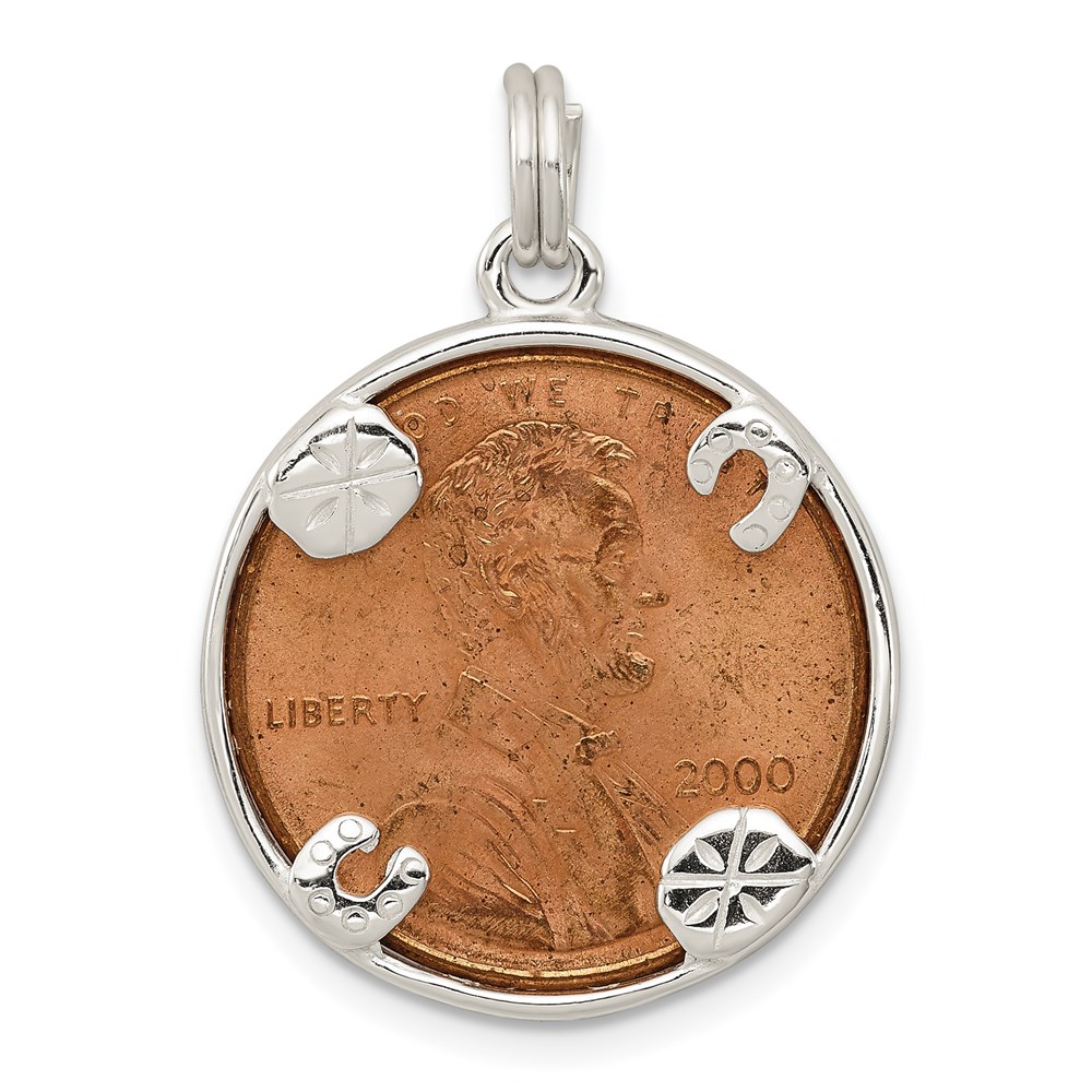 QC4732.jpg Sterling Silver Rhodium-plated Penny Charm - Image 1
