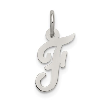 Sterling Silver Rhodium-plated Script Letter F Initial Charm