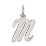 Sterling Silver Rhodium-plated Script Letter M Initial Charm