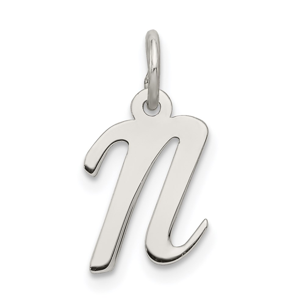 QC5080N.jpg Sterling Silver Rhodium-plated Script Letter N Initial Charm - Image 1
