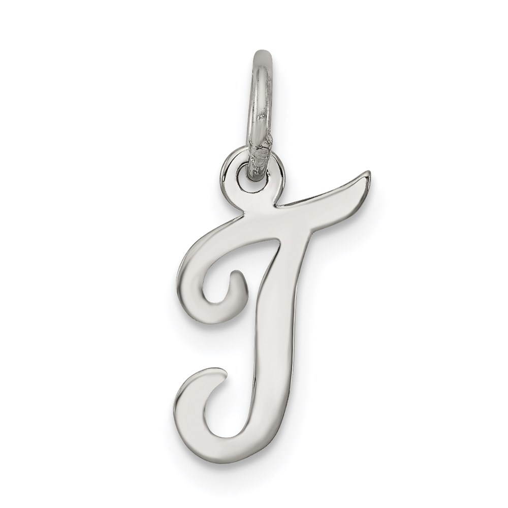 QC5080T.jpg Sterling Silver Rhodium-plated Script Letter T Initial Charm - Image 1