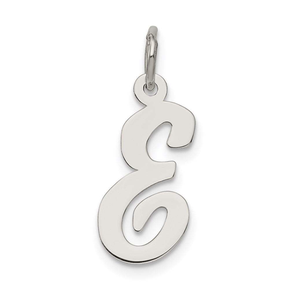 QC5082E.jpg Sterling Silver Rhodium-plated Script Letter E Initial Charm - Image 1
