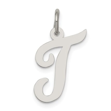 Sterling Silver Rhodium-plated Script Letter T Initial Charm