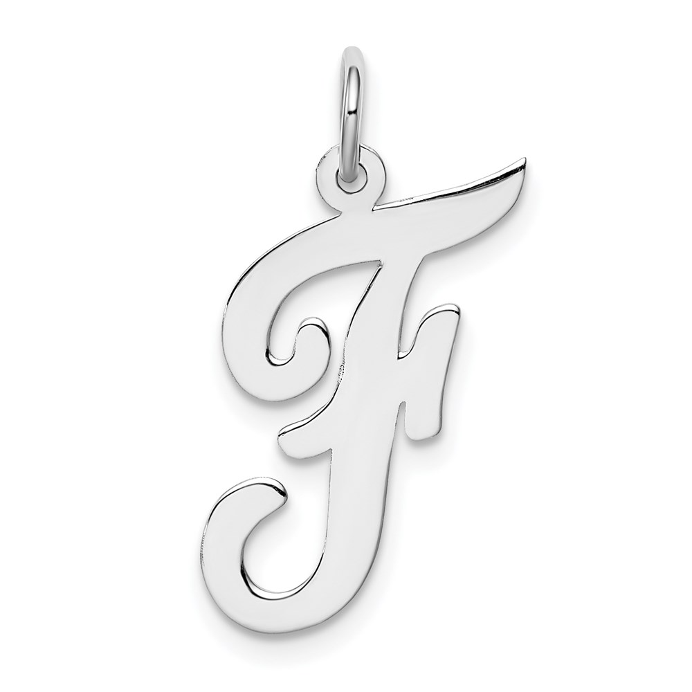 QC5084F.jpg Sterling Silver Rhodium-plated Script Letter F Initial Charm - Image 1